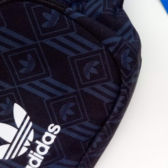 New Adidas Blue Black Monogram Graphic Adjustable Waist Bag Pouch Belt Bag - Picture 10 of 16
